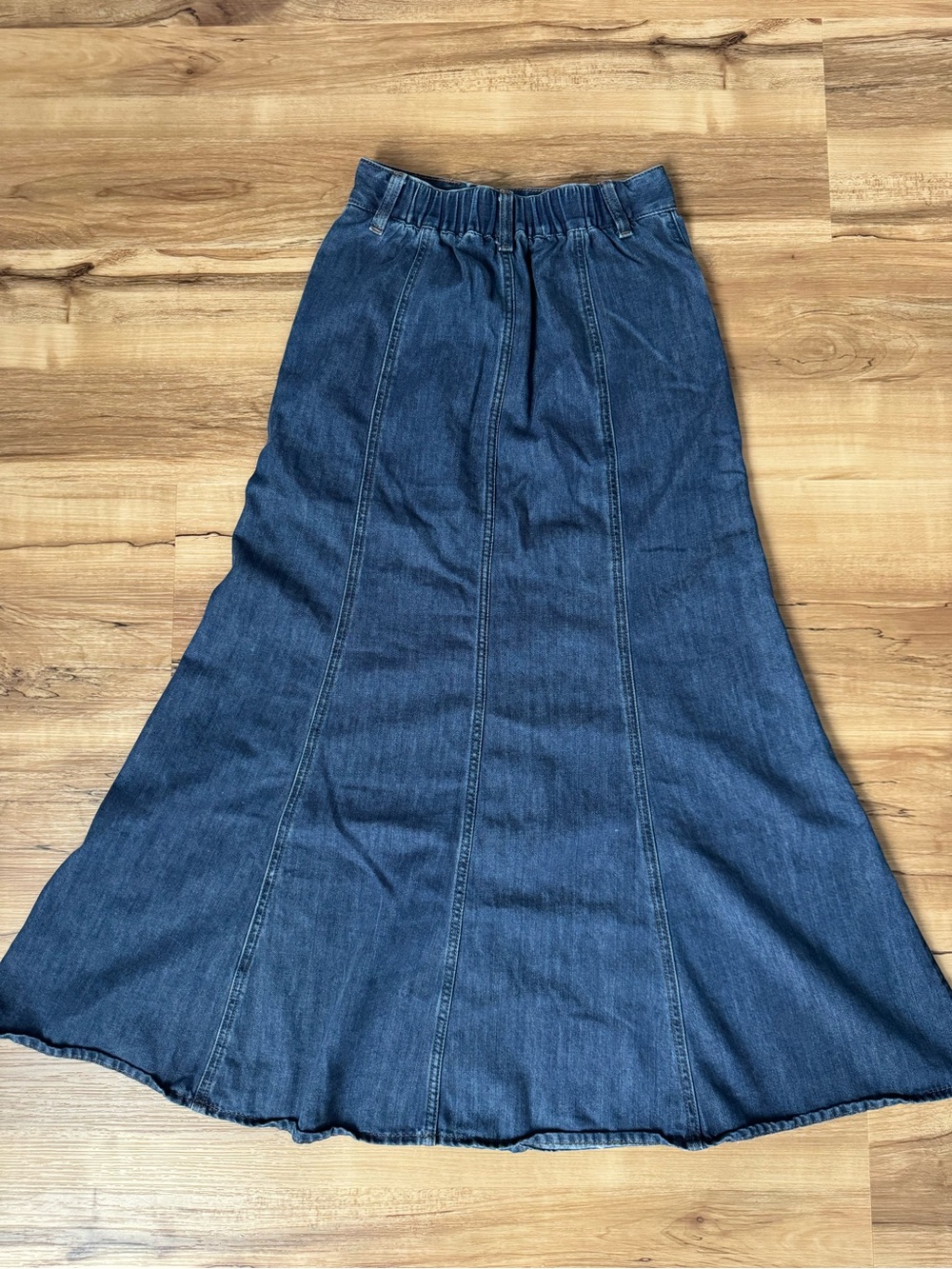 Denim A-Line Maxi Skirt in Blue